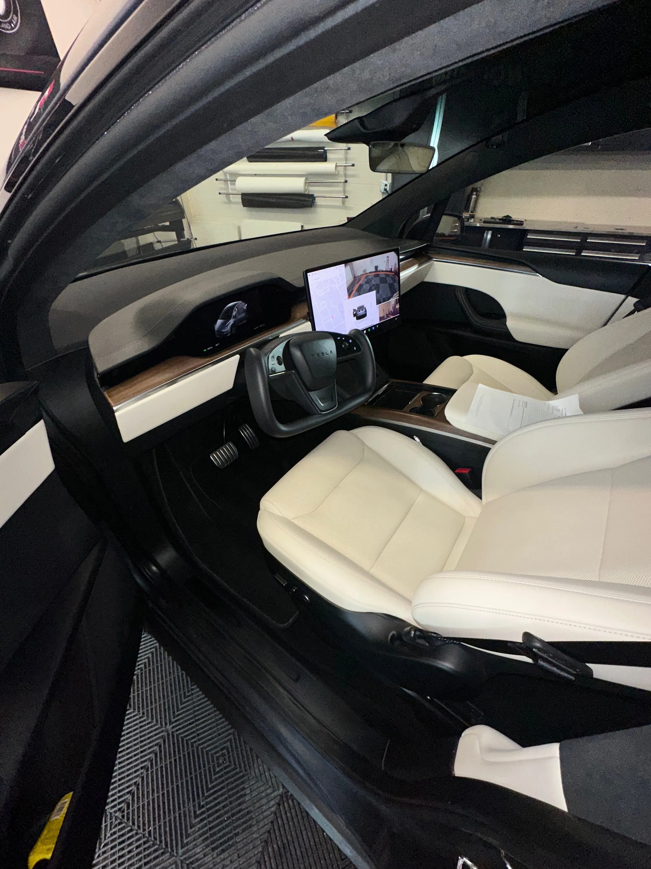 White leather interior after a full interior detail